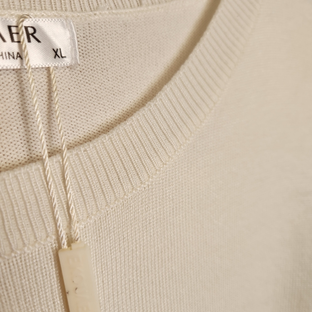 EKOUAER 2 PIECE KNIT LOUNGEWEAR SET CREAM BLACK WIDE LEG SHORT SLEEVE NWT XL - Picture 6 of 9